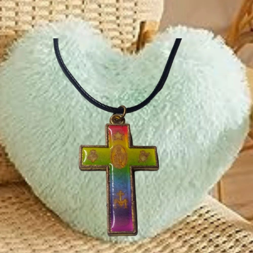 Rainbow Cross Pendant & Chain